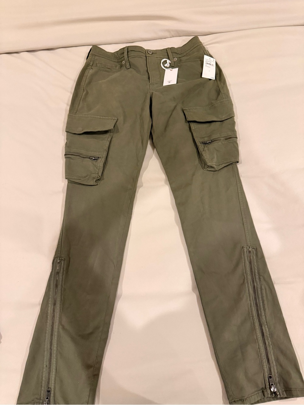 Good American Olive Green Cargo Straight-Leg Pants